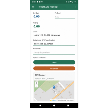 webFLOW manual - aplikacja mobilna do pomiaru hydrantu